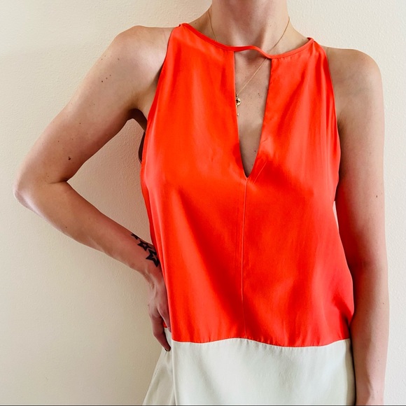 Parker silk color block Crosby coral Dress - Picture 5 of 9